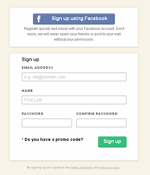 Animoto allows to register through Facebook