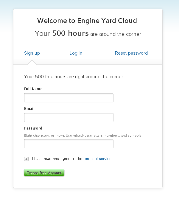 Engine Yard Sign up Page