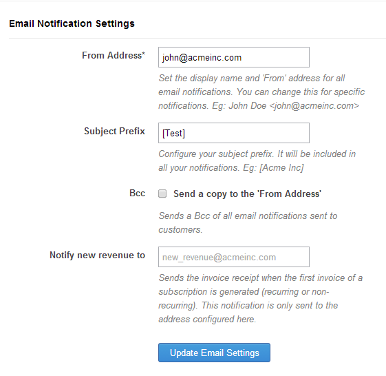 Email notifications settings