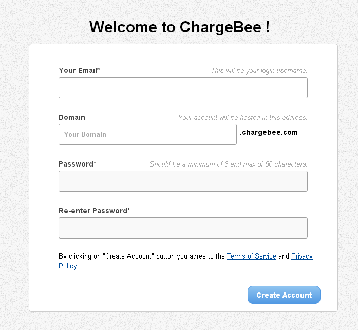 ChargeBee SignUp Fields