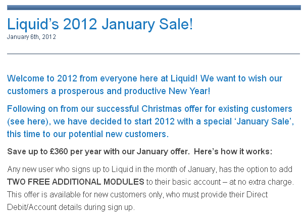 Seasonal Promotion of Liquid Accounts Ltd.