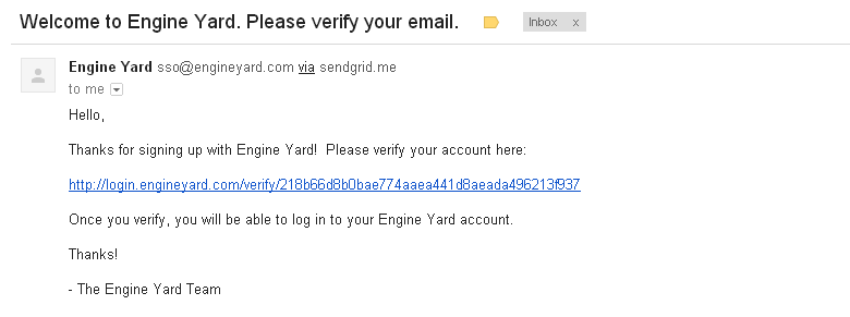 Engine Yard Email Verification
