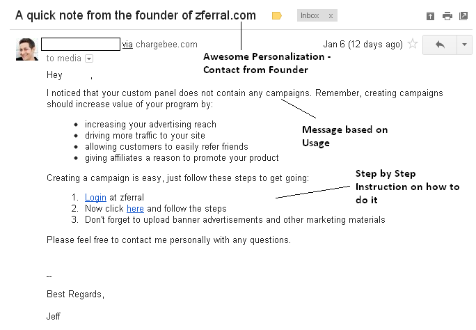 Usage Based email from Zferral