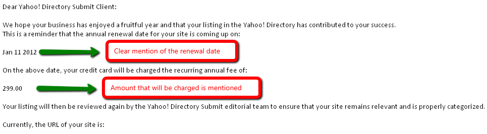 Yahoo - Automated Renewal Notice