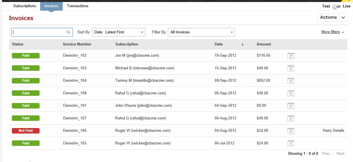 Invoices and Transaction History