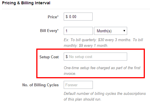 Setup fee with ChargeBee