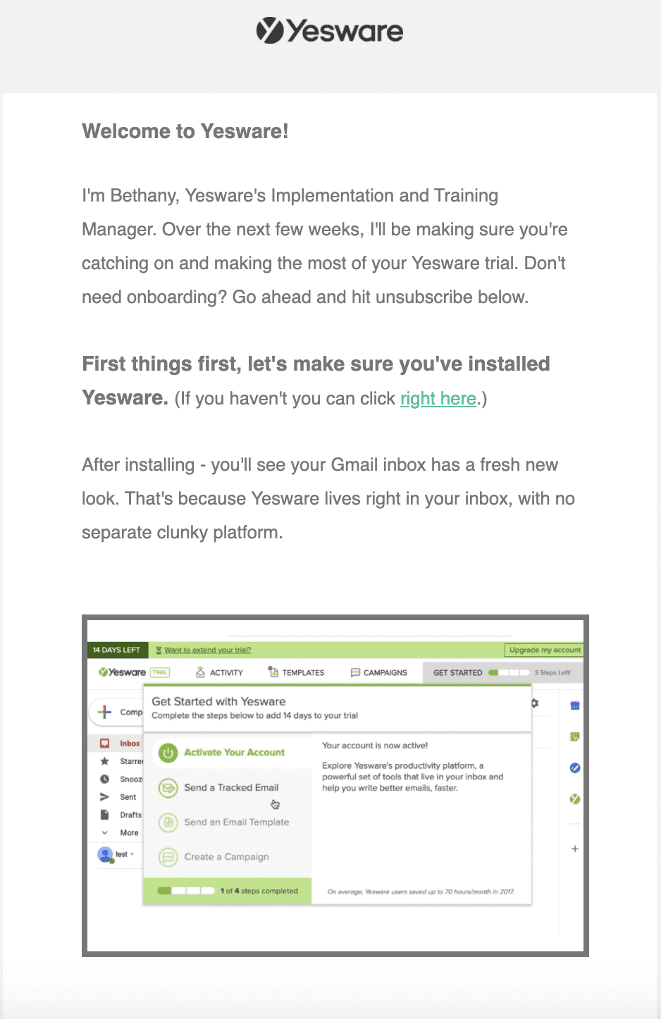 Yesware Onboarding Email