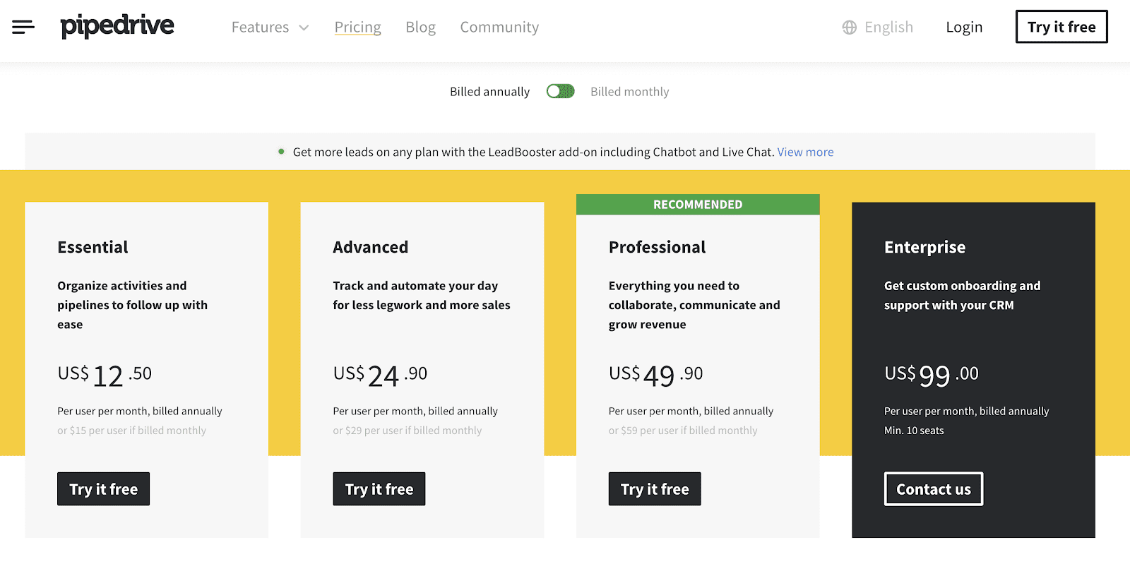 Pipedrive Pricing Page