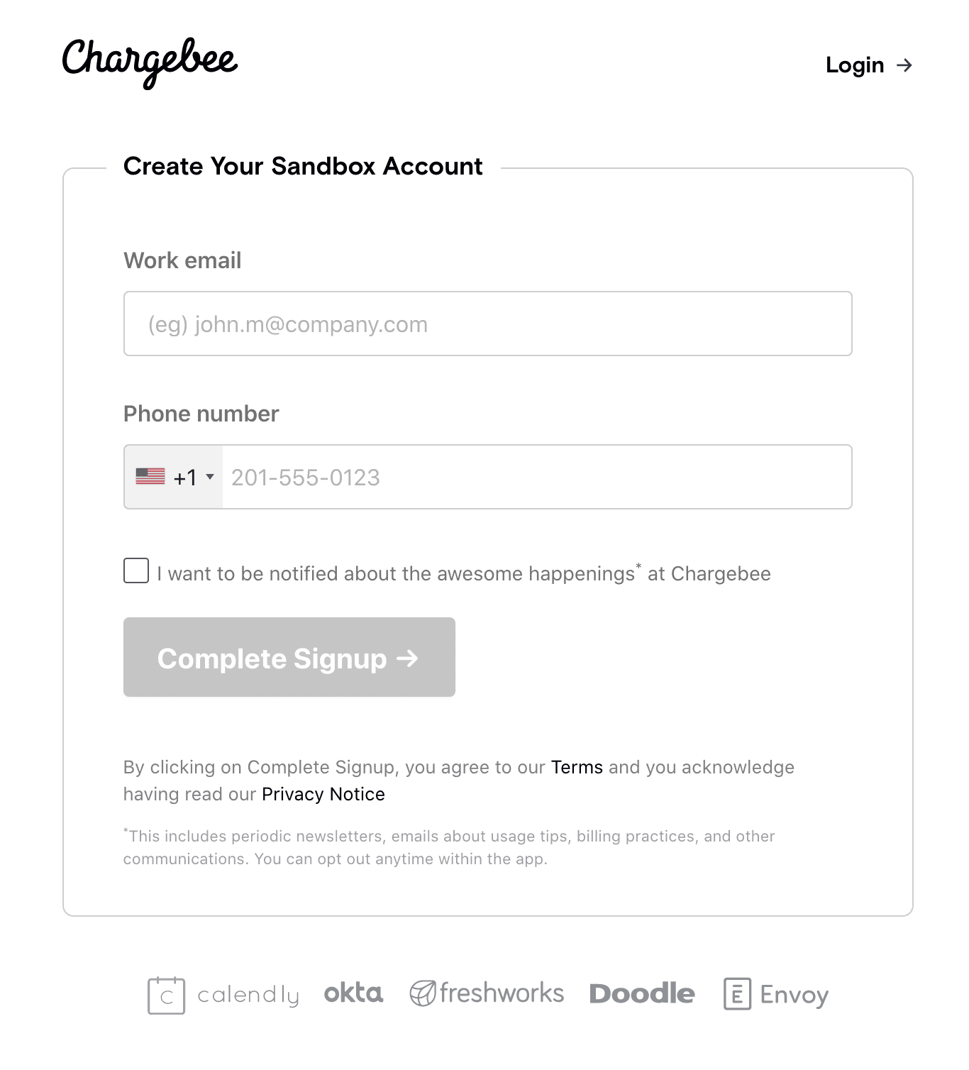 Chargebee Signup Page
