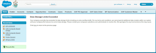 Salesforce data limitation warning
