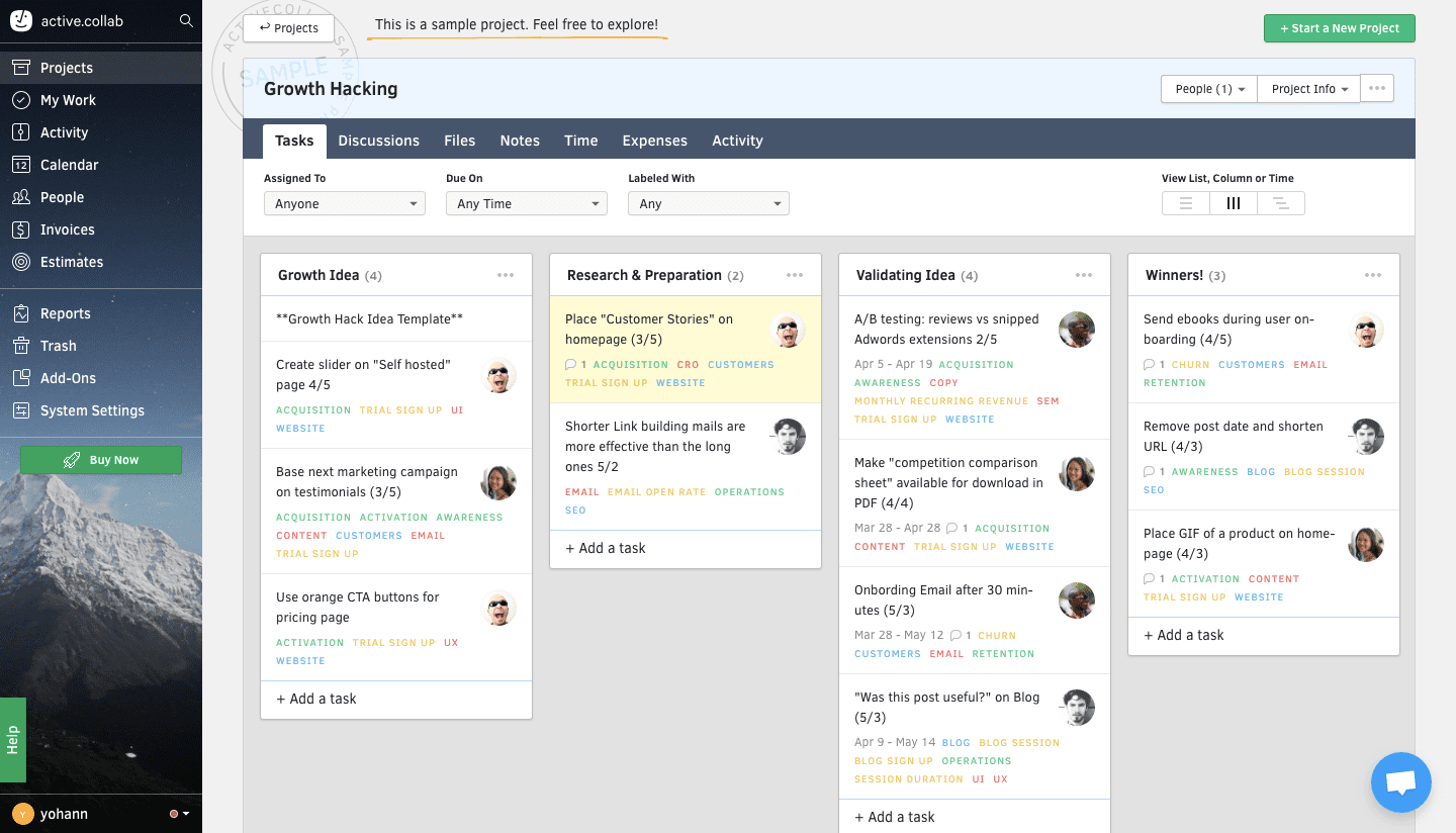 explore sample project in ActiveCollab's user onboarding flowexplore sample project in ActiveCollab's user onboarding flow