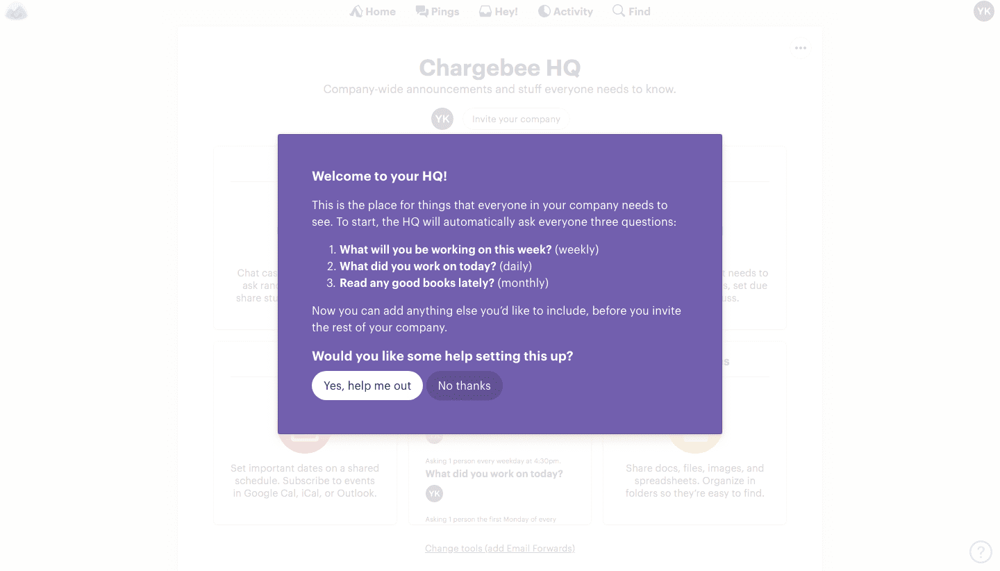 hq screen basecamp user onboarding flow