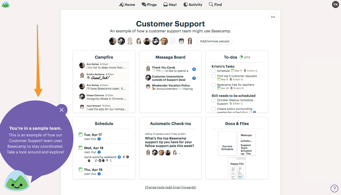 sample project basecamp user onboarding flow