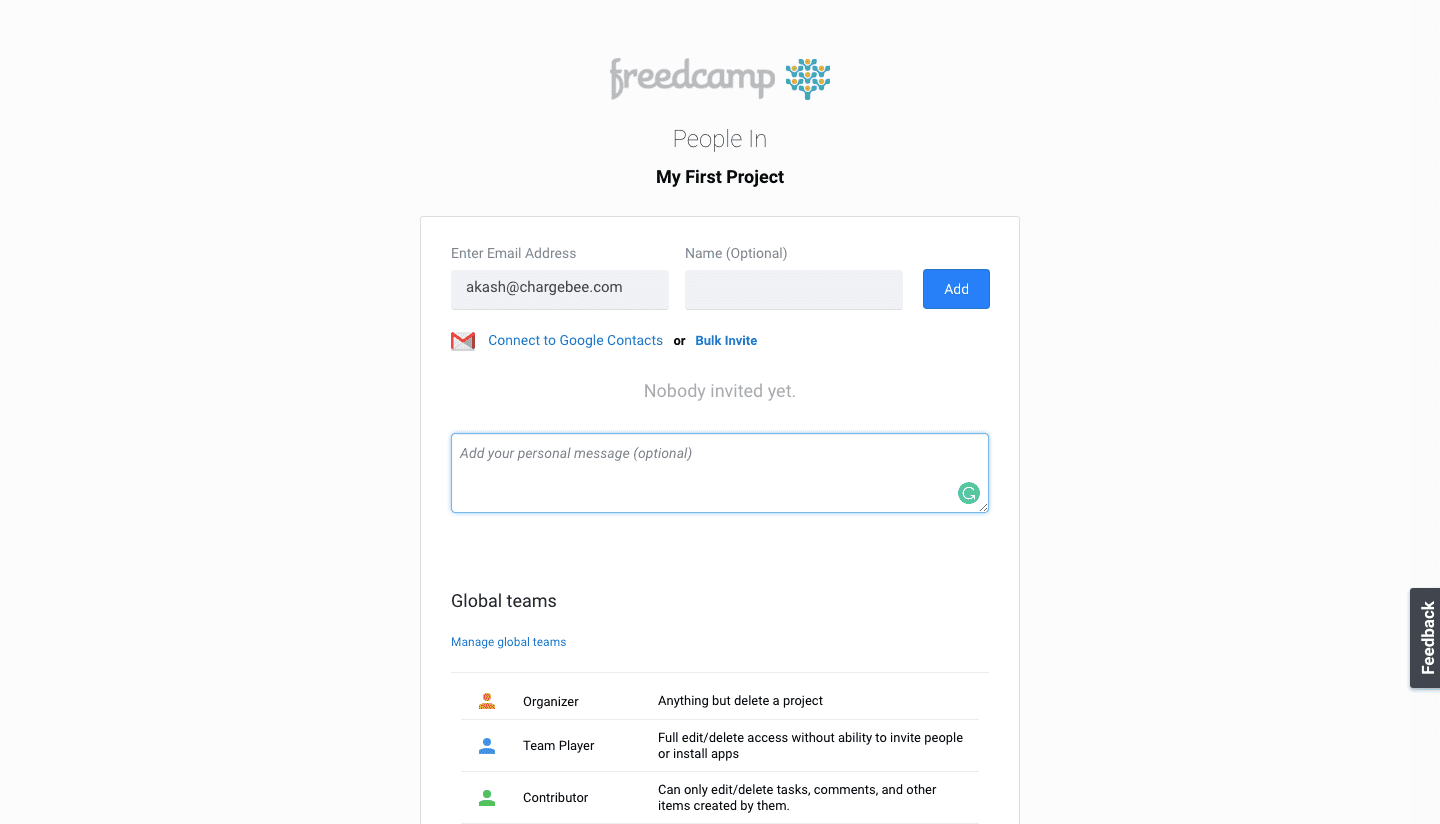 invite users freedcamp user onboarding flow