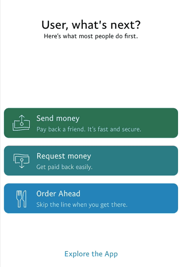 segmented user onboarding action in paypal app