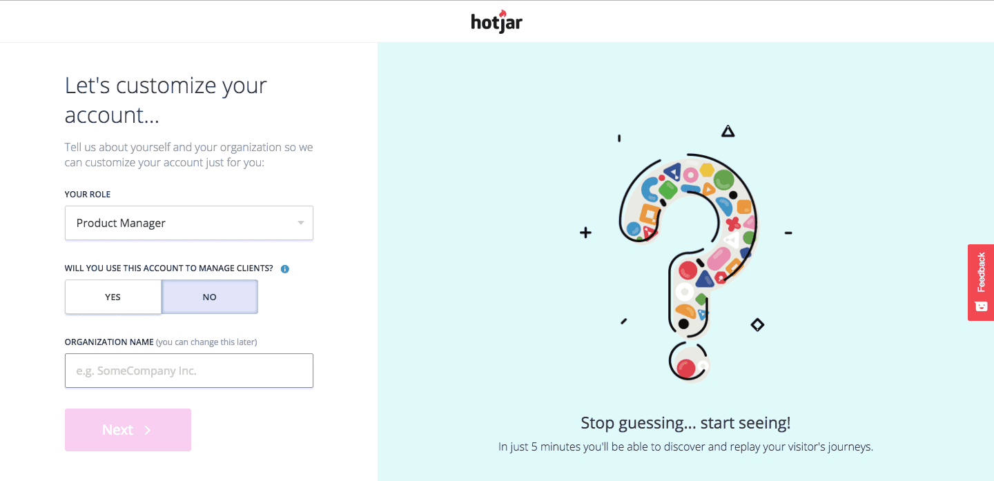 Hotjar user onboarding questions