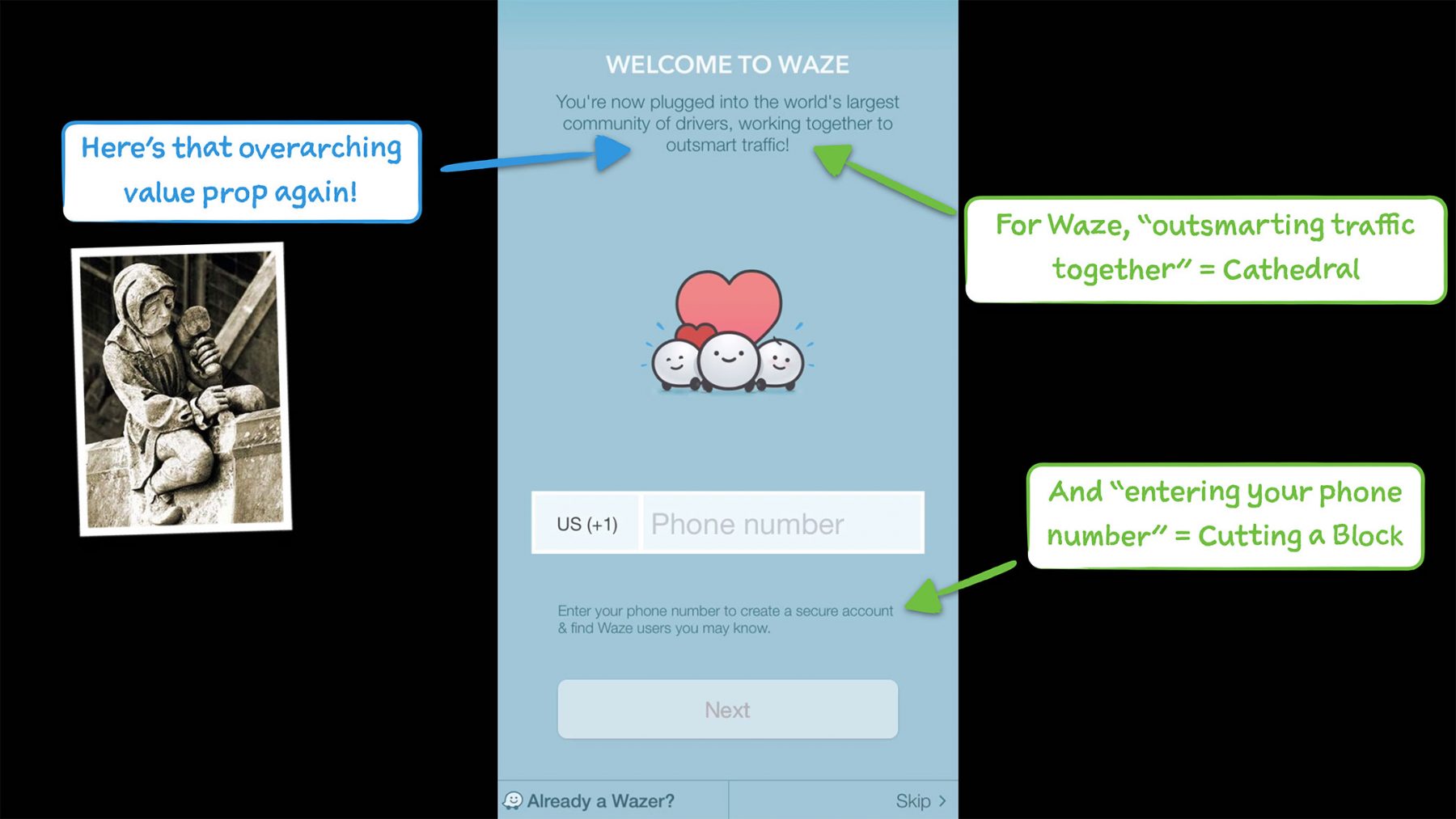 waze tying small action to a grand why in onboarding