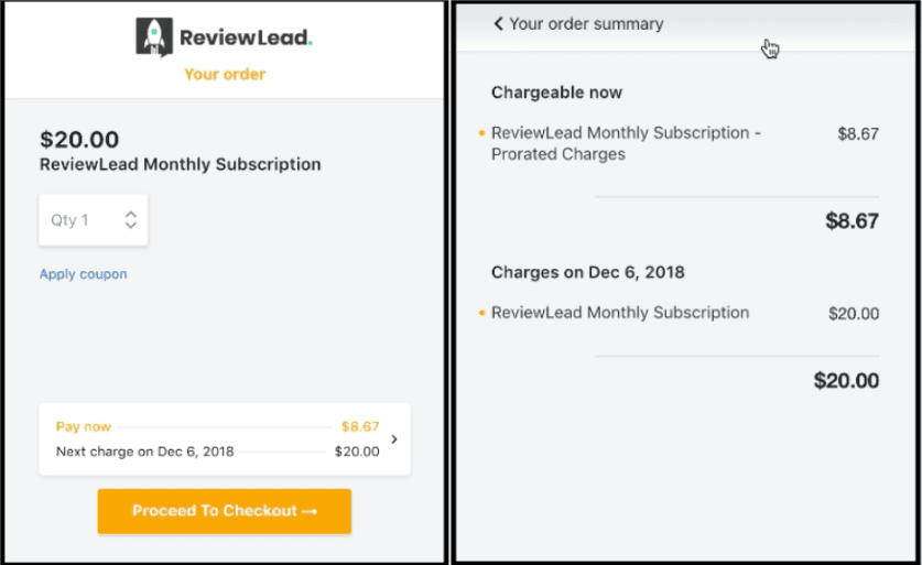 Sophisticated checkout to handle proration, billing intervals