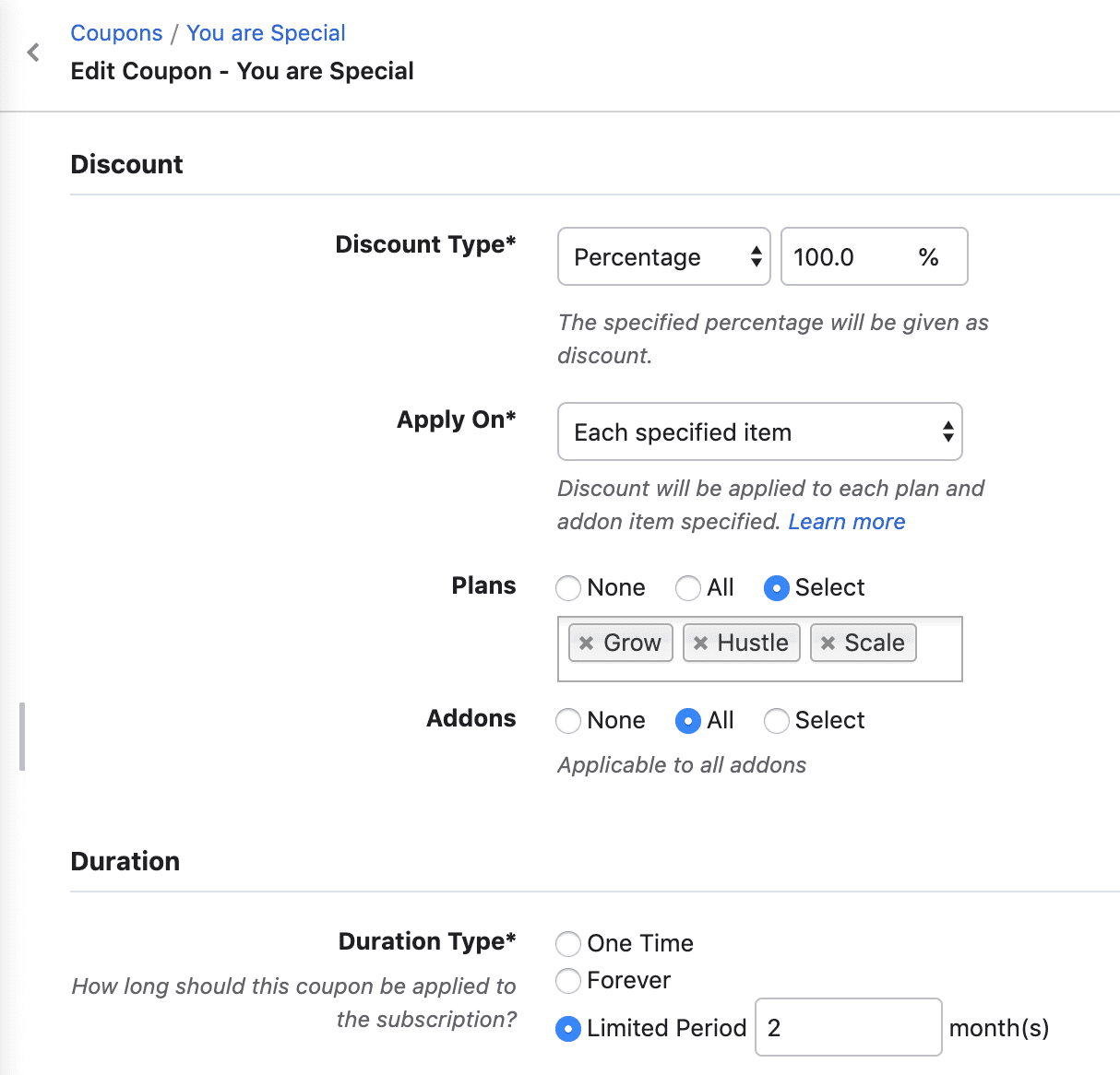 Changing Discount Duration