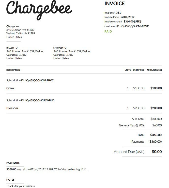 Chargebee Invoice