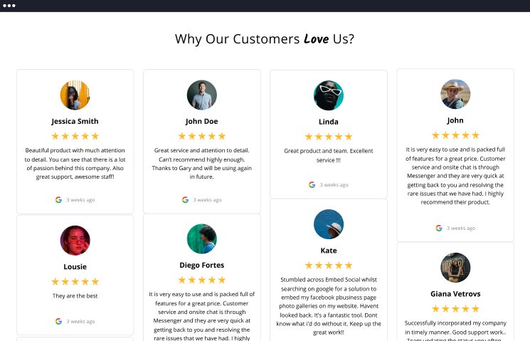 Website with customer reviews