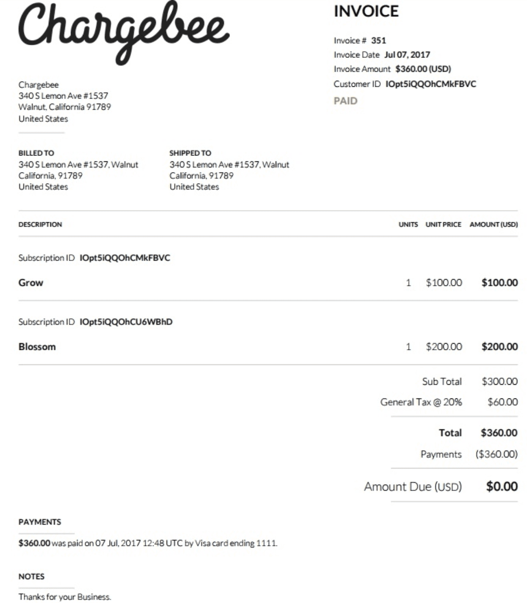 Chargebee consolidated invoice