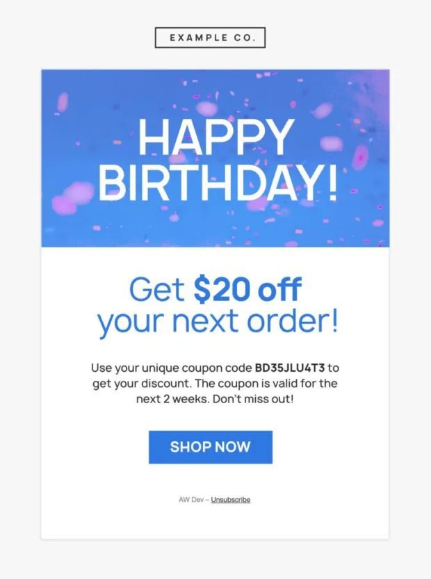 Example of a birthday coupon