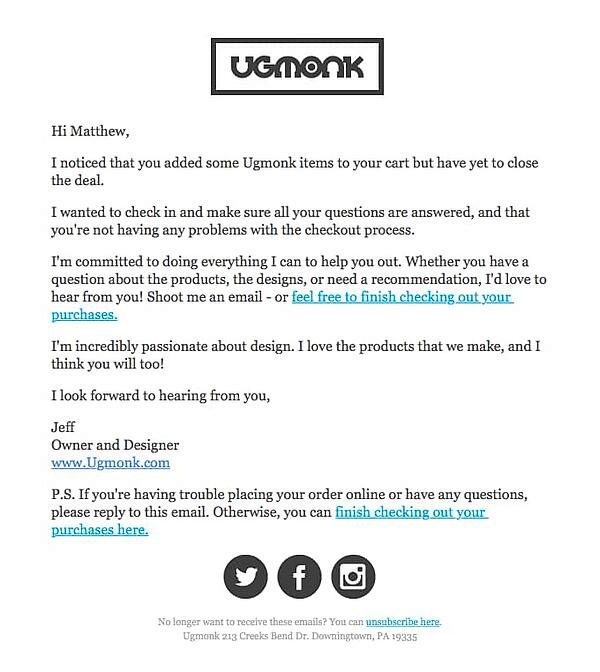A personalized remarketing email from Ugmonk