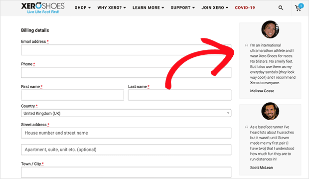 customer testimonials at checkout