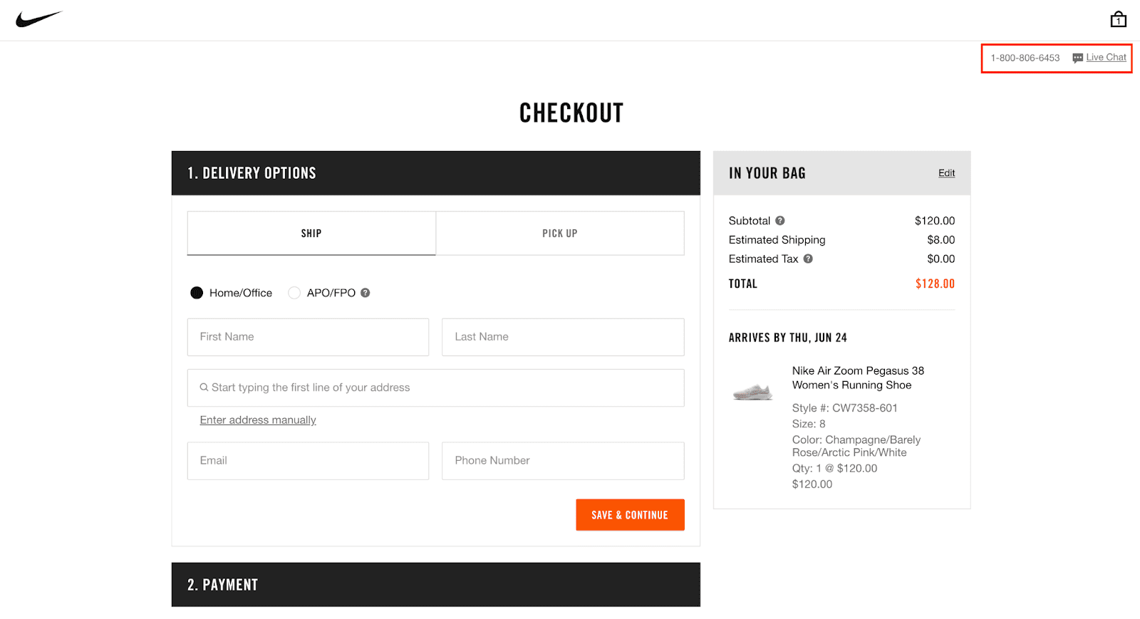 support access at Nike checkout