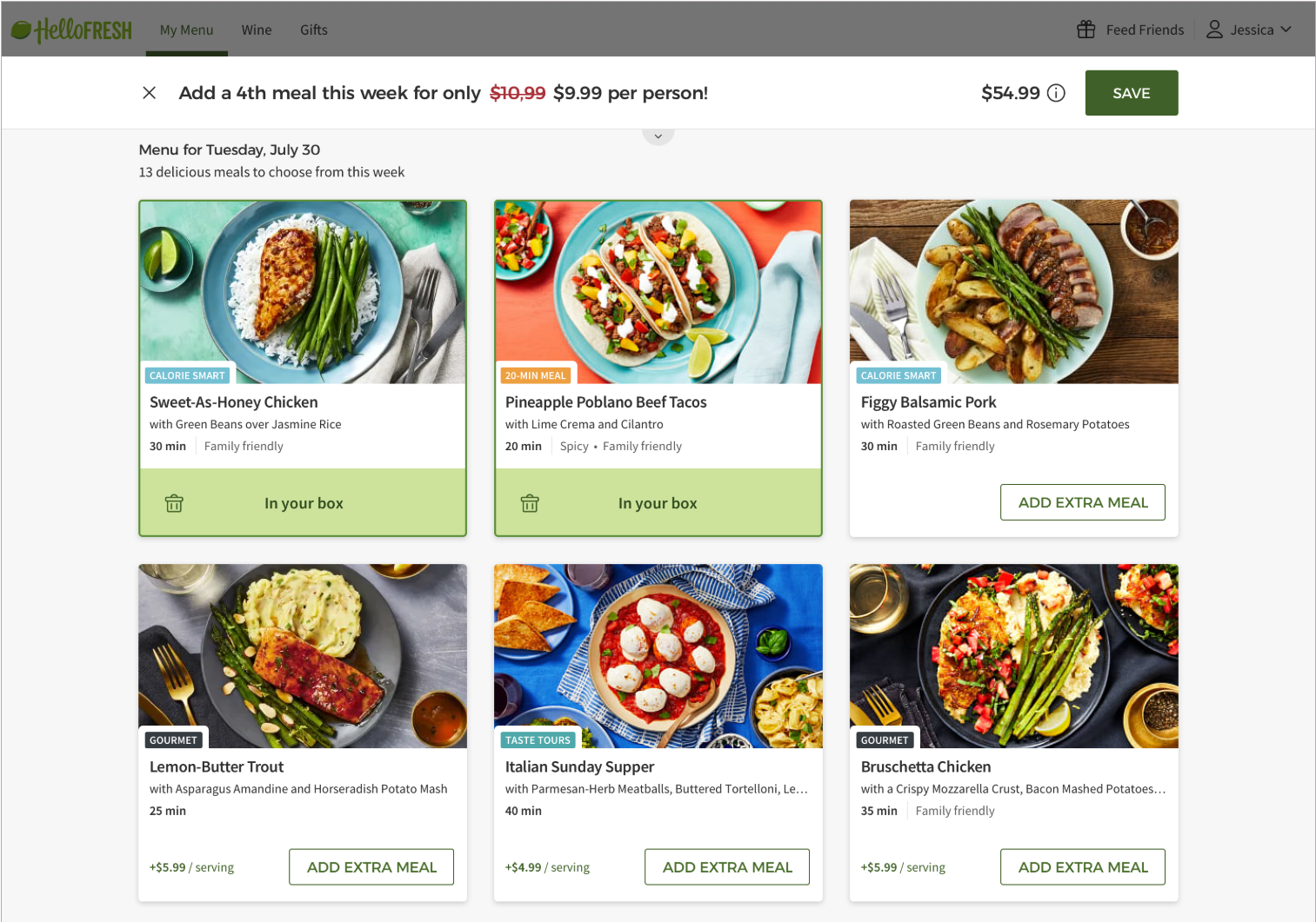 Meal Selection on HelloFresh