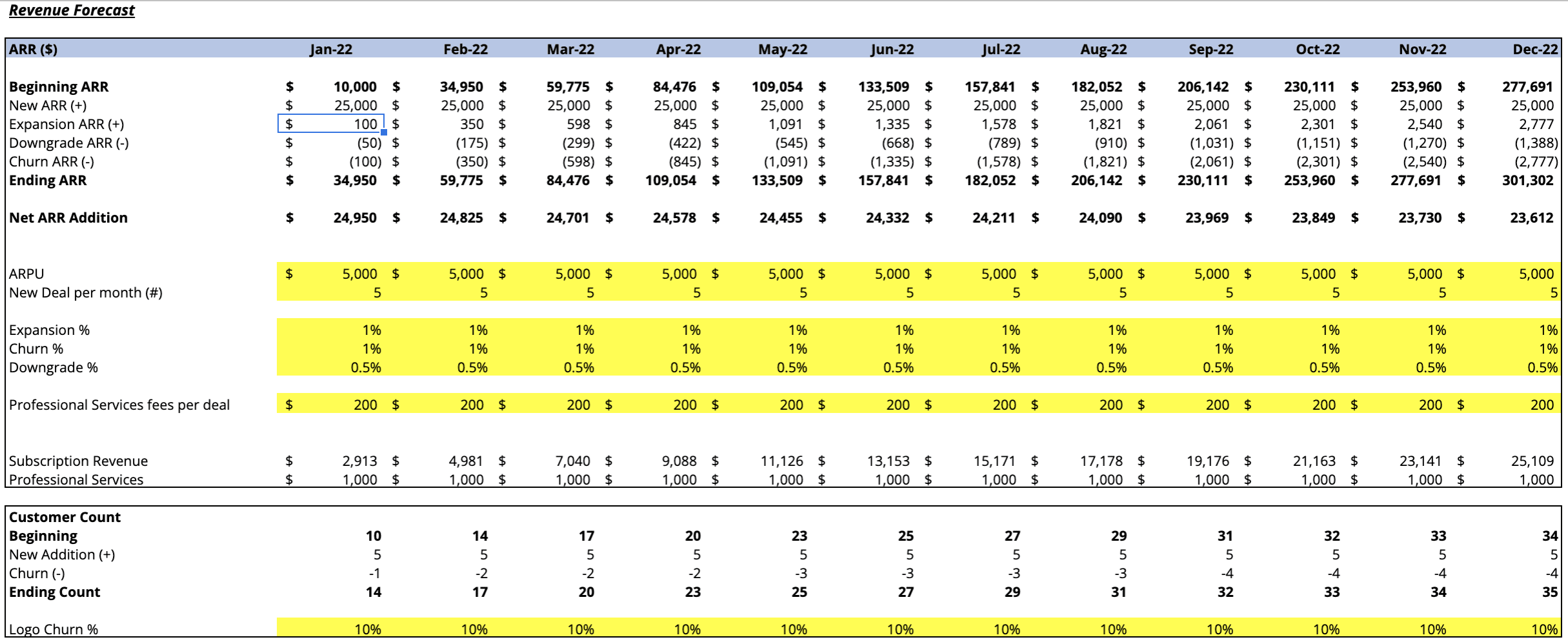 Revenue Forecast - SaaS Financial Model