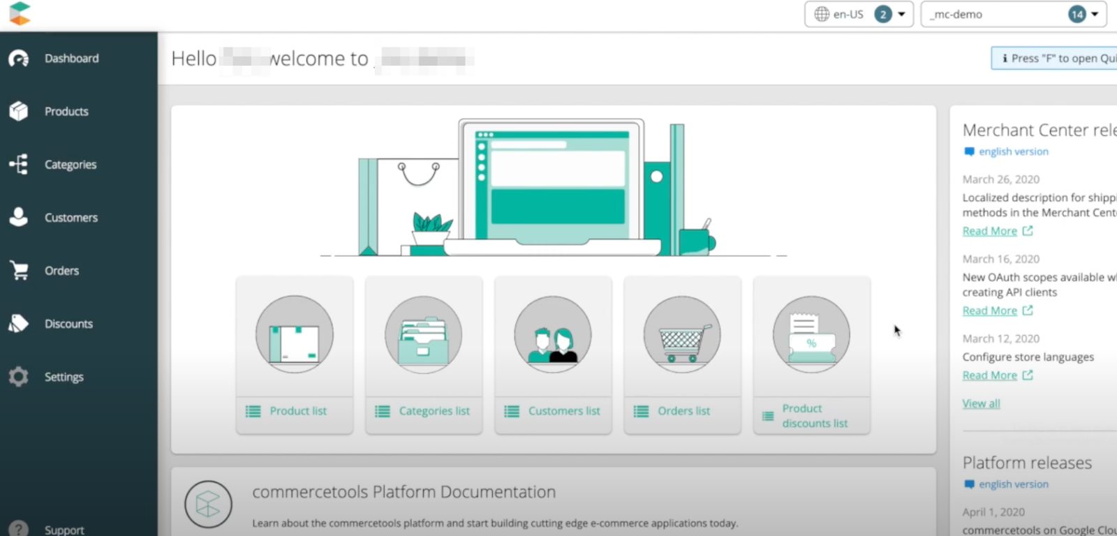 Commerce Tools User Interface