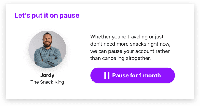 Pause subscription offer card from Chargebee Retention