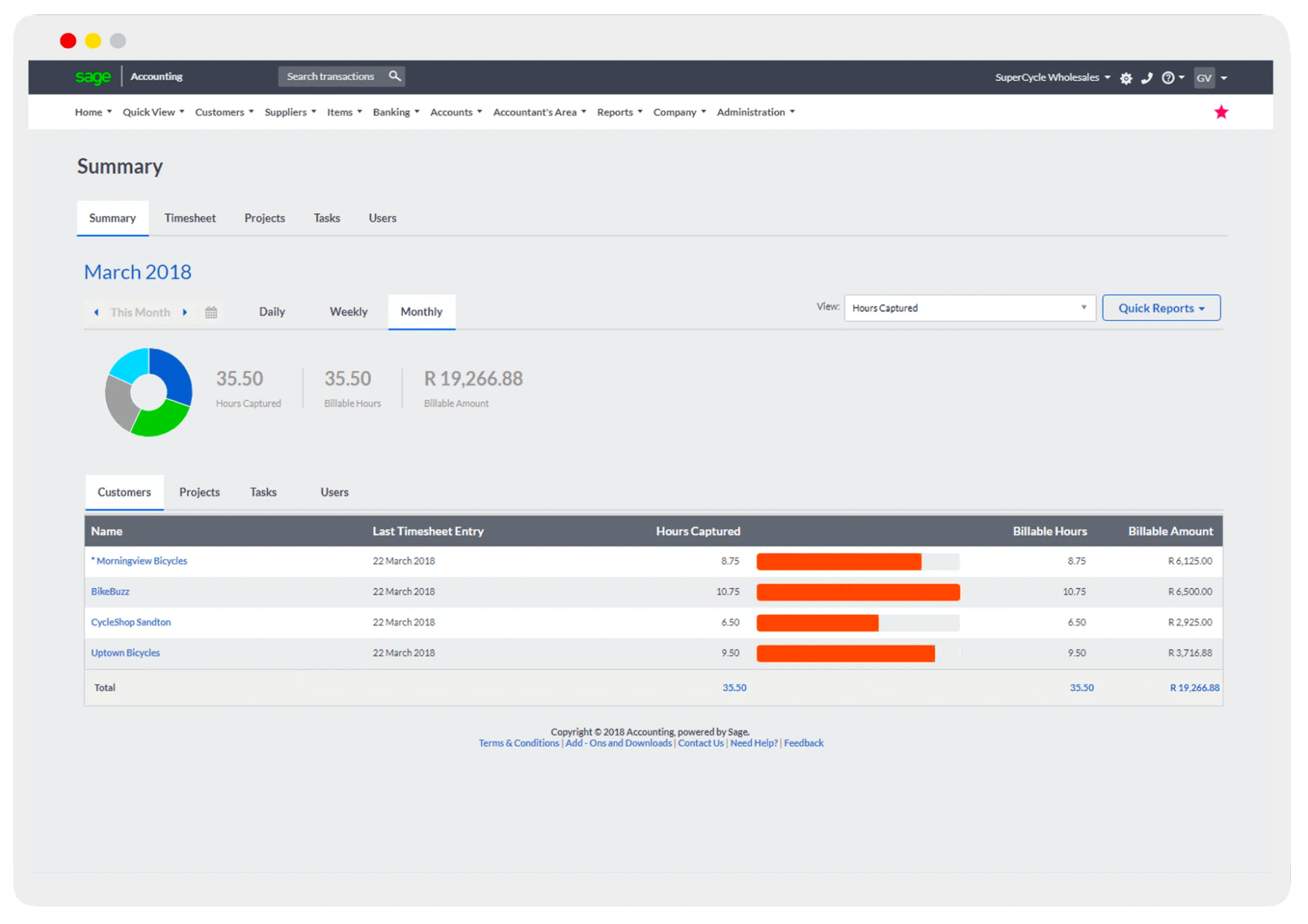 The time tracking page for Sage