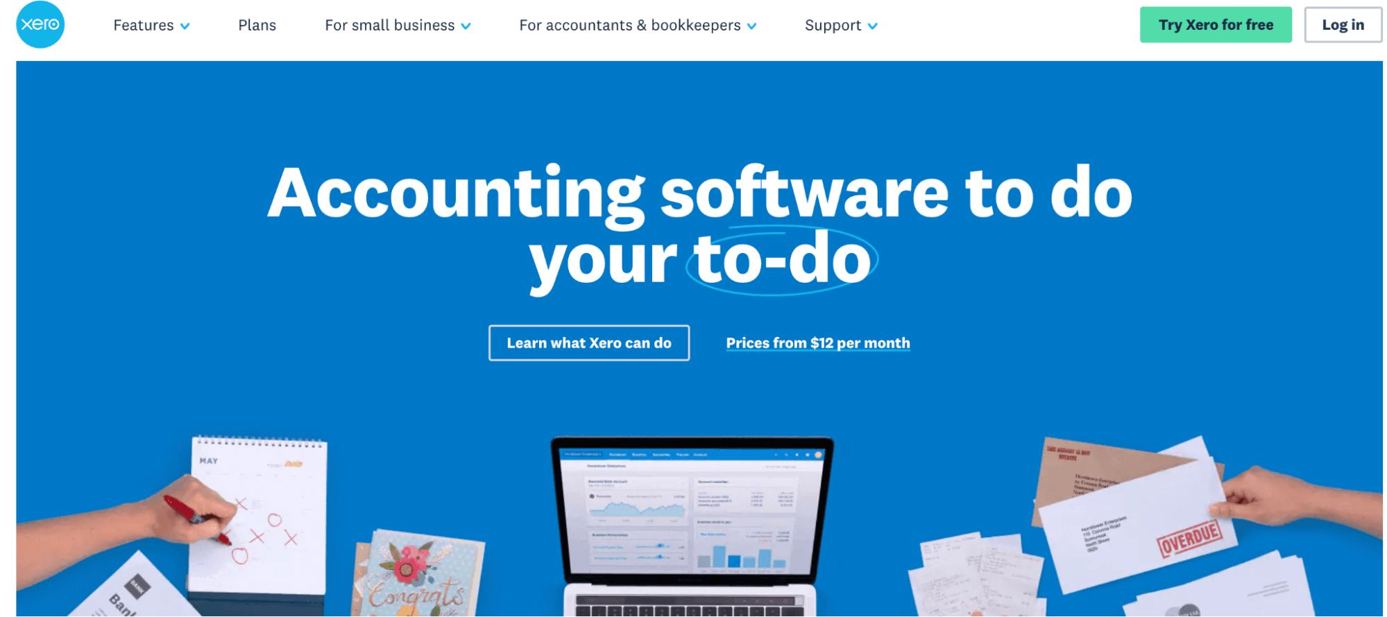 The homepage for Xero