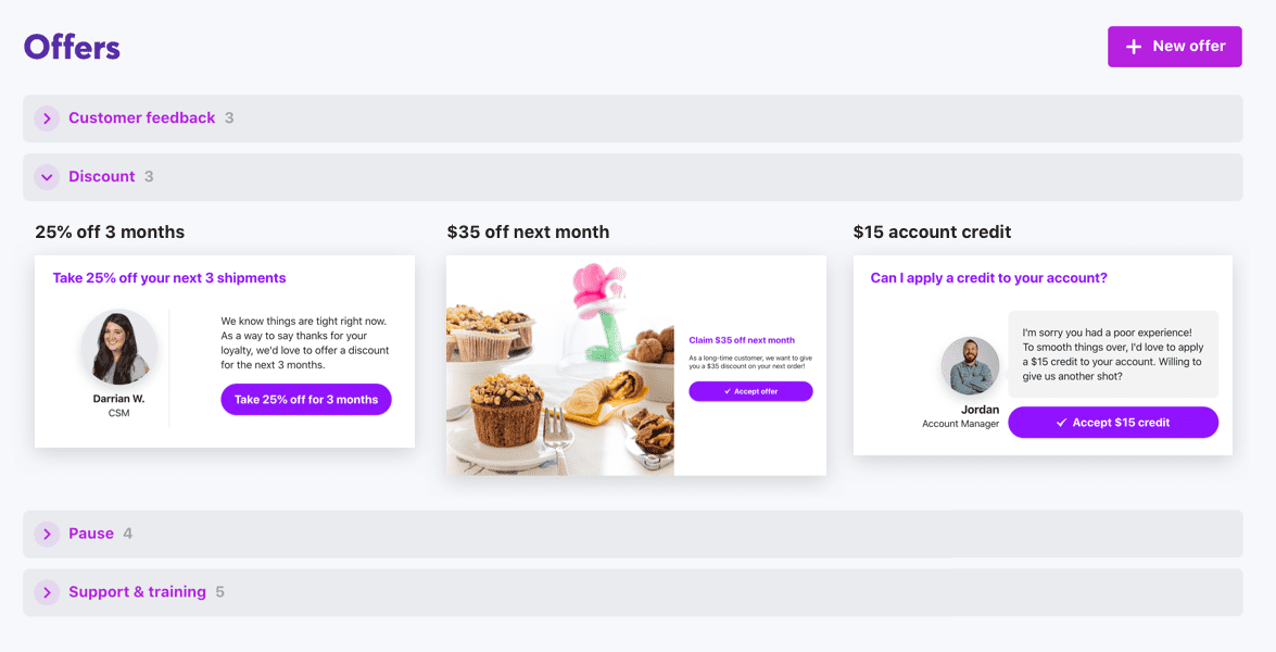 Chargebee Retention product shot showing a typical offer card at the point of cancellation