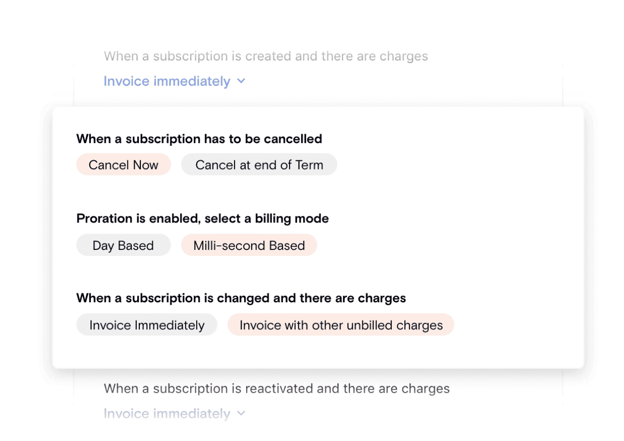 Screenshot of Chargebee's automated recurring billing functionality and subscription management.