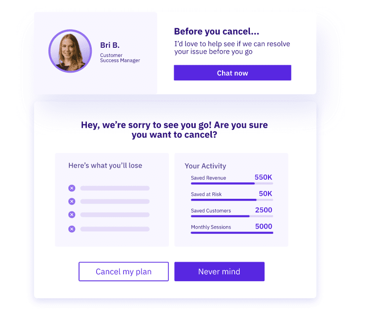 Screenshot of Chargebee Retention personalized loss aversion content