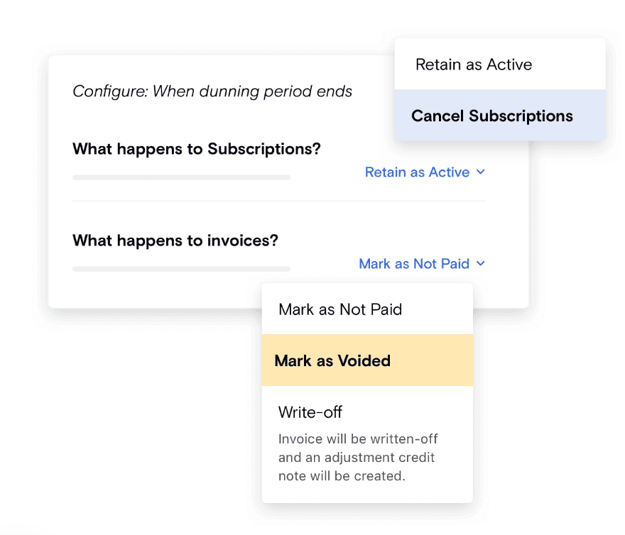 Screenshot of Chargebee platform showing features of Smart Dunning function