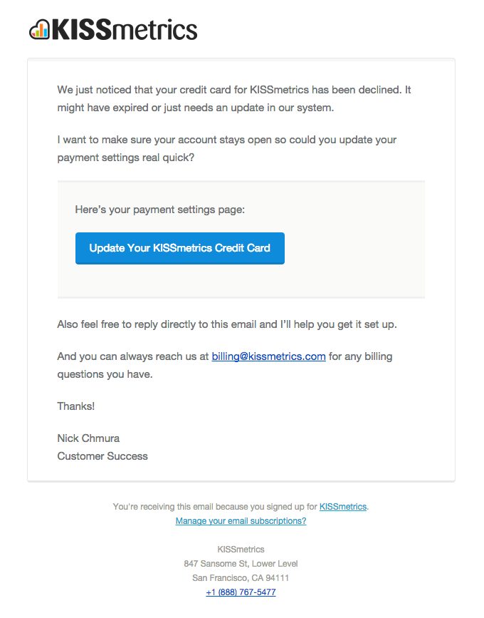  Dunning Email From KISSMetrics