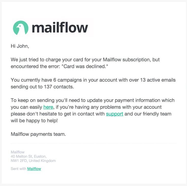 Dunning Email Example From Mailflow