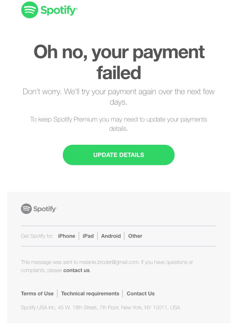 Dunning Email With Spotify Brand Assets