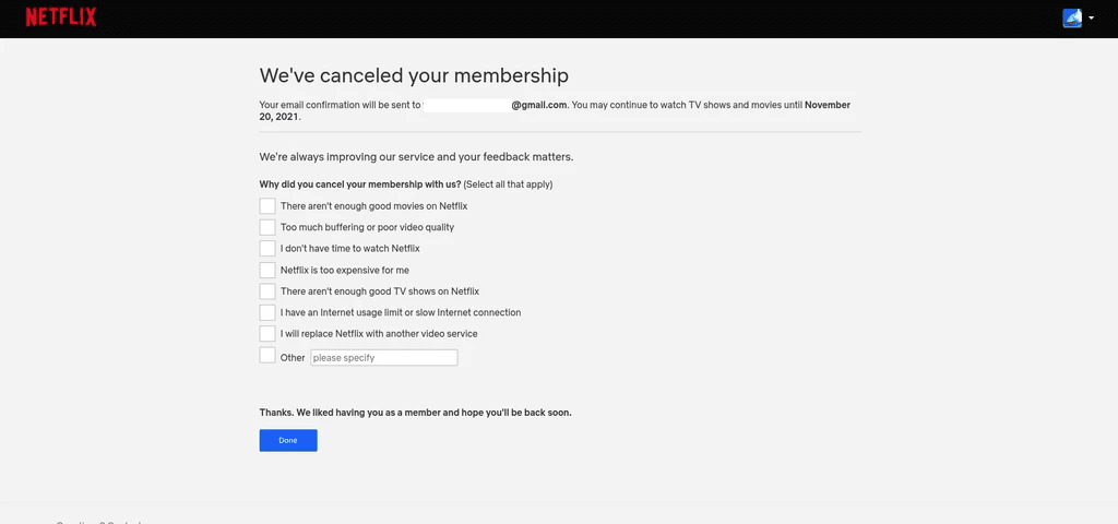 Netflix's cancellation survey