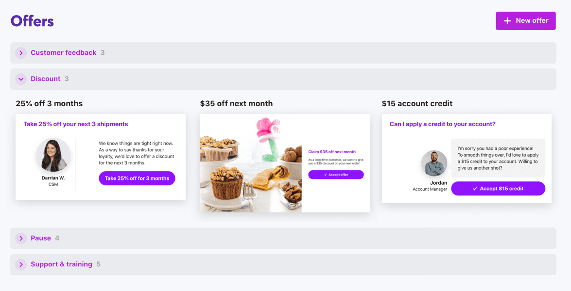 offer card page in Chargebee Retention