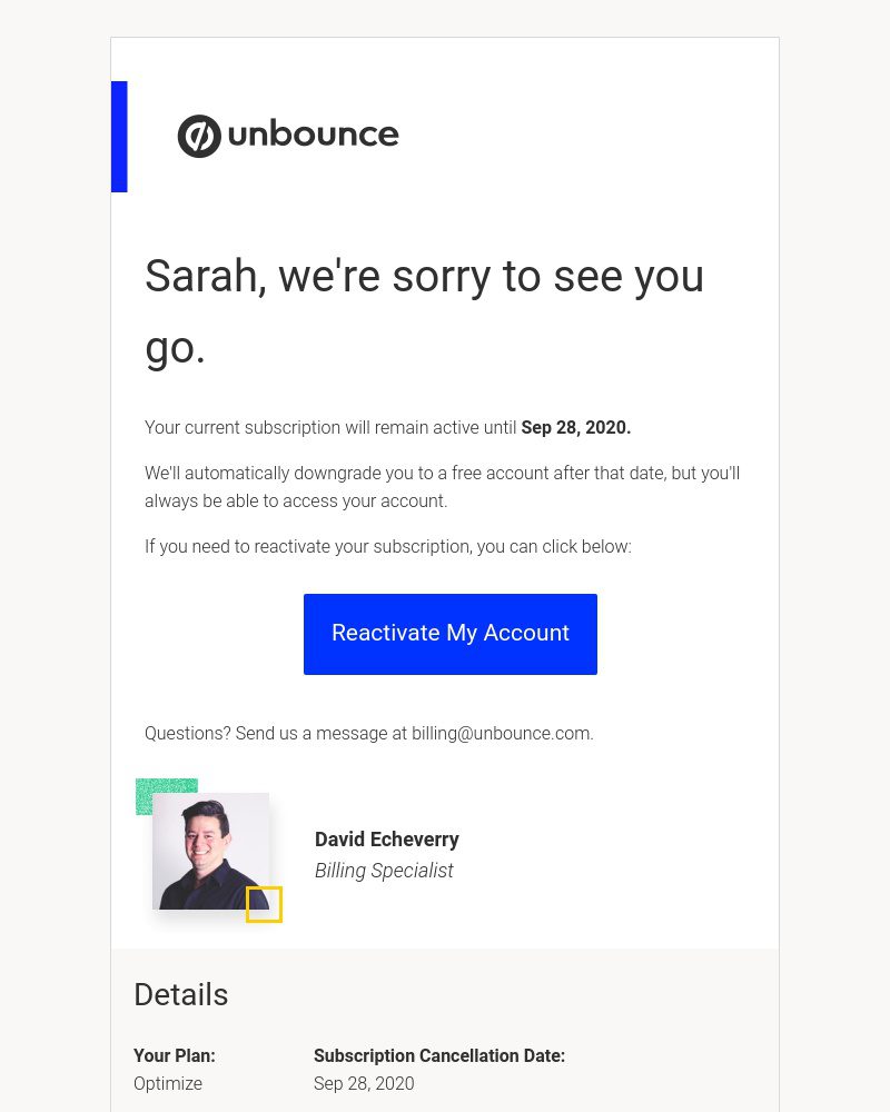 Unbounce’s cancellation flow built using Chargebee Retention