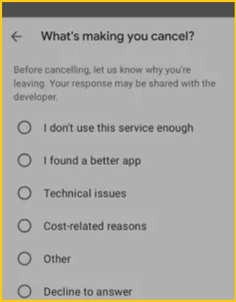 Customer exit survey in-app