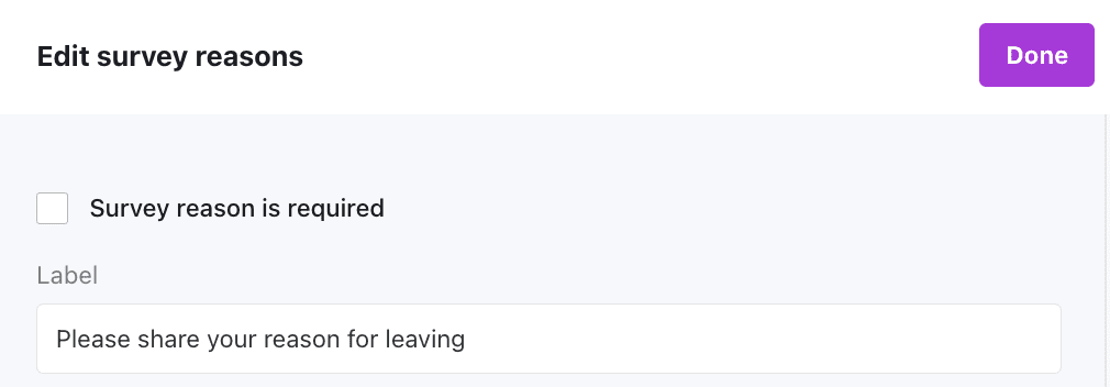 Survey Reason toggle on Chargebee Retention