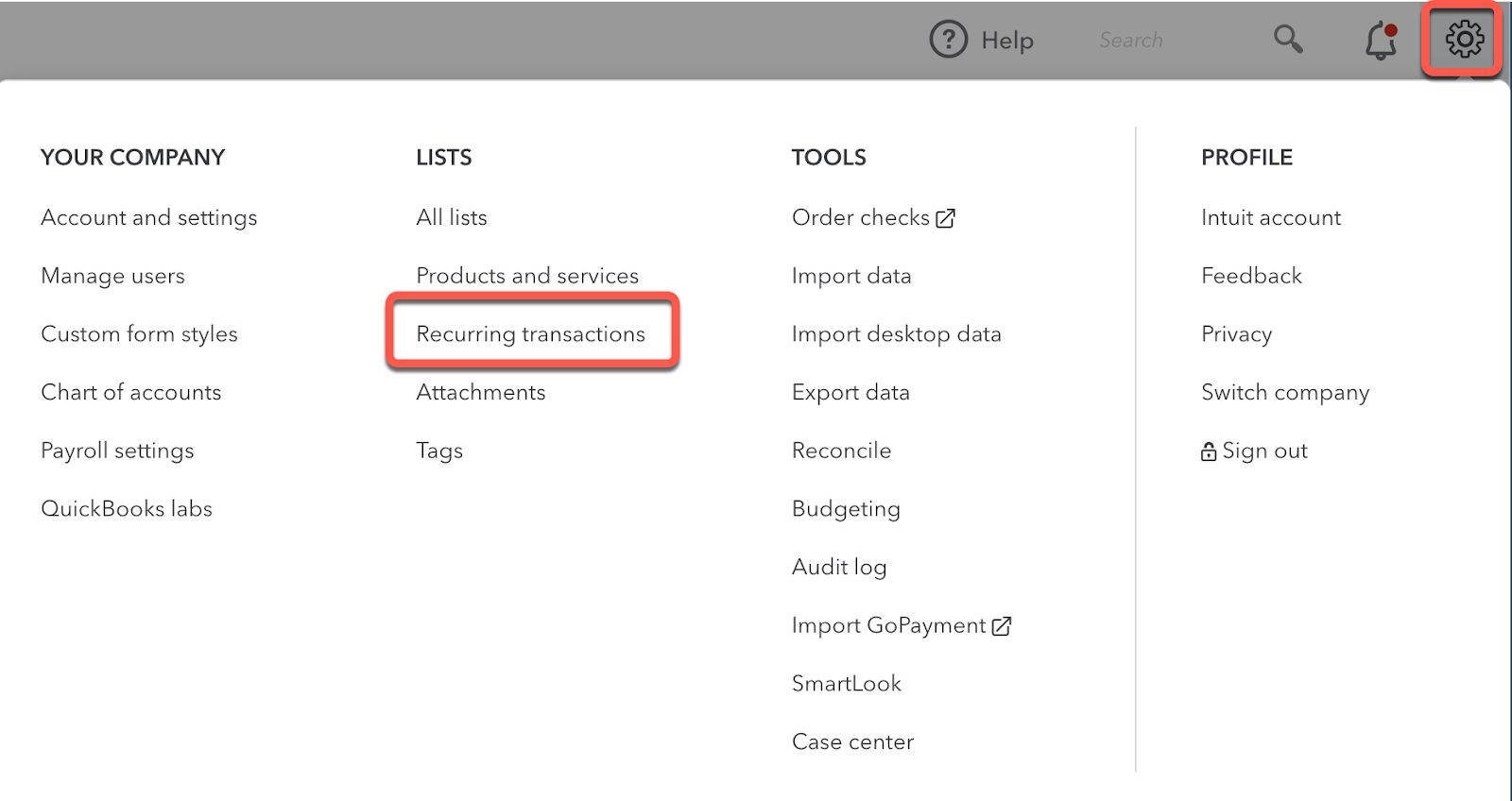 Recurring transactions in QuickBooks