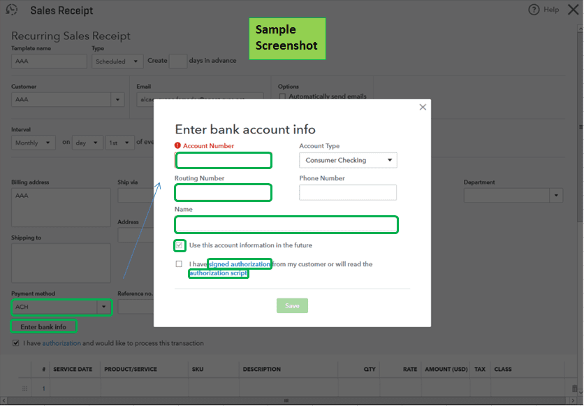 Entering bank account info in QuickBooks Online